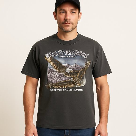 VTG 1990 Harley-Davidson 3D Emblem T-Shirt XL Eagle Graphic USA Biker Tee *READ* - Picture 2 of 12